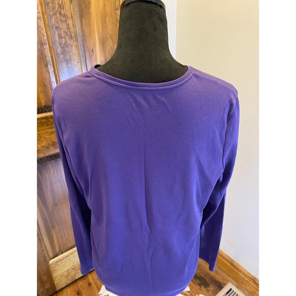 croft and barrow Purple Large T Shirt Top w/Glittery Holiday Snowflakes Stretchy - Picture 5 of 6